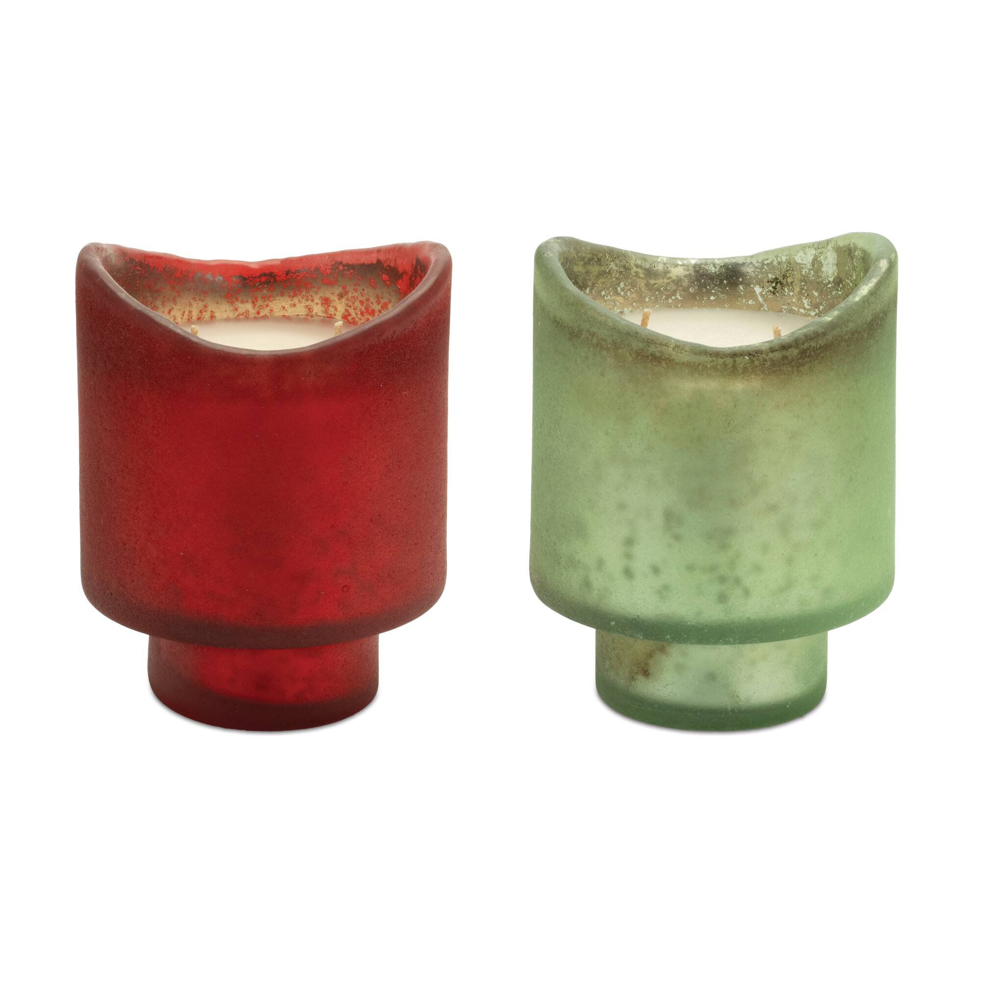 5" Red & Green Wassail Scented Soy Candle with Frosted Glass Holder Set